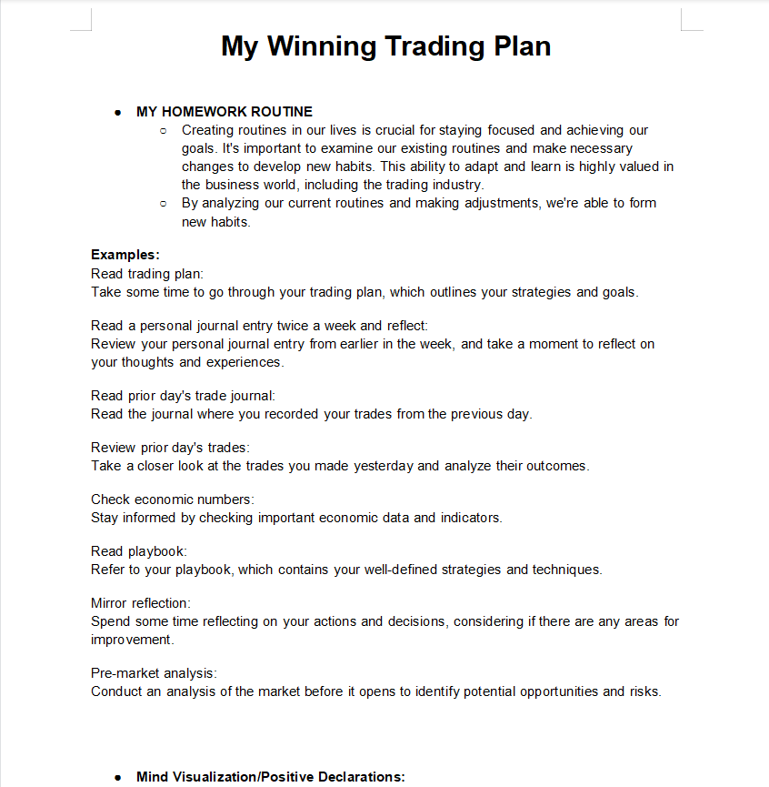 Trading plan template